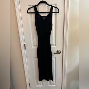 SHAPE FX Bodycon Black Ribbed Silk Blend Midi Dress Size Small